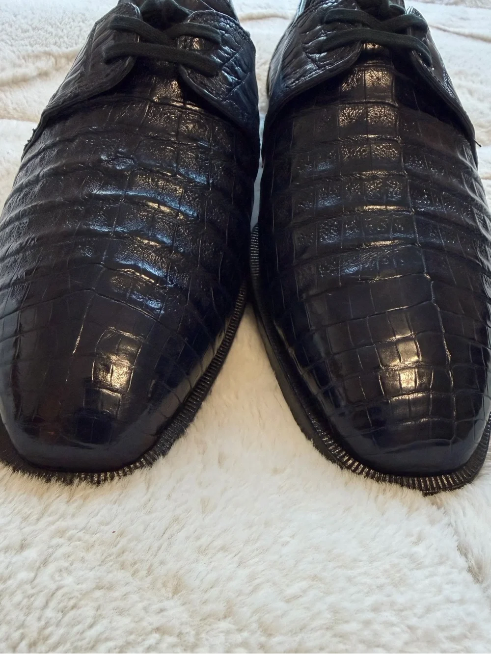 $700 David Eden Navy Blue Genuine Crocodile Alligator Exotic Skin Shoes 9.5